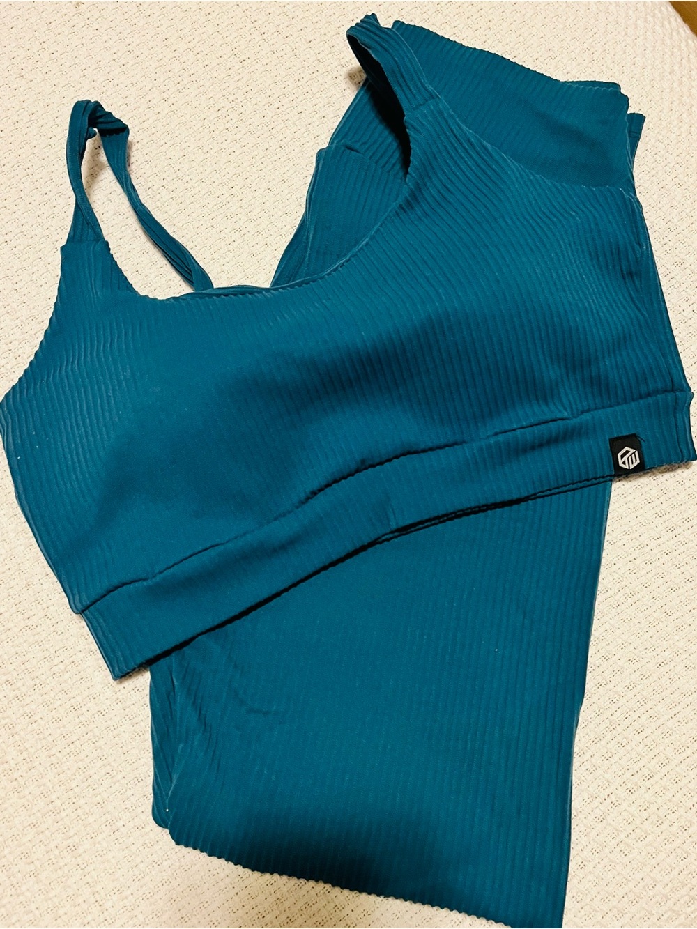 Teal Ribbed Active Sports Bra and Leggings Set